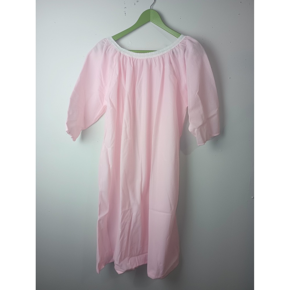 Vintage Haband For Her Pink Lace Trim Nightgown Medium Made in USA Sleepwear